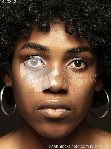 Image of Close up portrait of young african-american emotional girl