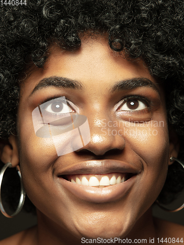 Image of Close up portrait of young african-american emotional girl