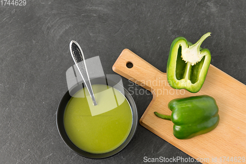 Image of green pepper or paprika cream soup in bowl