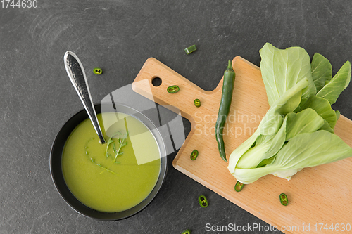 Image of bok choy chinese cabbage cream soup in bowl