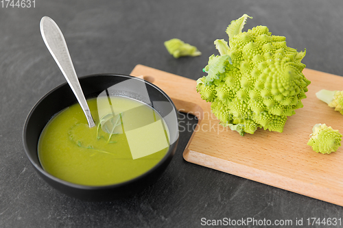 Image of close up of romanesco broccoli cream soup in bowl