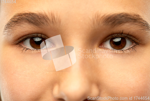 Image of close up of teenage girl face with brown eyes