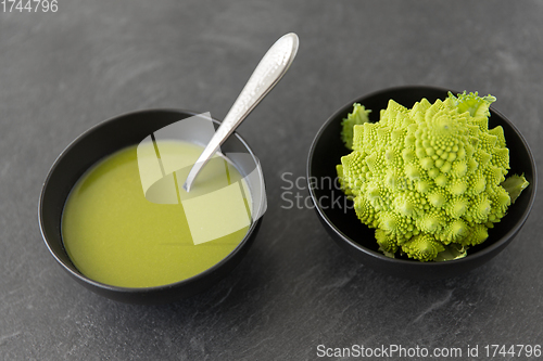 Image of close up of romanesco broccoli cream soup in bowl