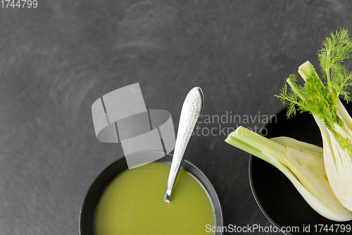 Image of fennel cream soup in ceramic bowl