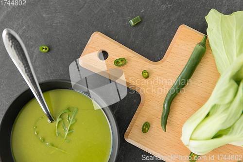 Image of bok choy chinese cabbage cream soup in bowl