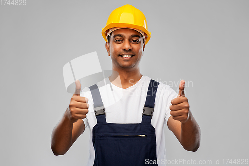 Image of happy indian worker or builder showing thumbs up