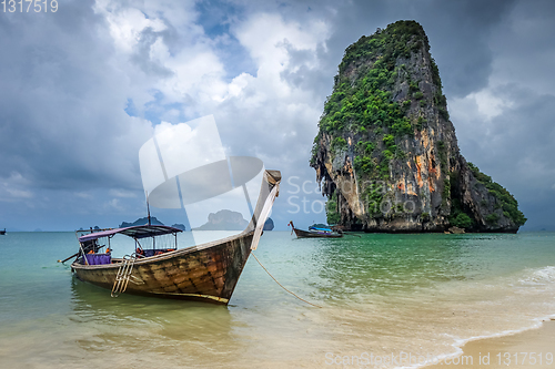 Image of Long tail boat on Phra Nang Beach, Krabi, Thailand