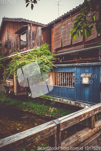 Image of Traditional japanese houses on Shirakawa river, Gion district, K