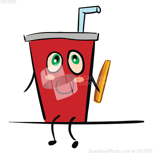 Image of A red disposable cup of cola and a French fry vector or color il