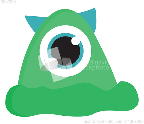Image of Green monster with one eye and blue horns vector illustration on