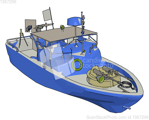 Image of 3D illustration of a blue army ship vector illustration on white