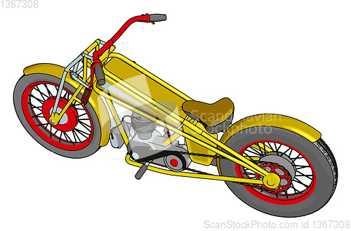 Image of Red and yellow vintage chopper motorcycle vector illustration on