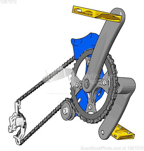 Image of Grey crank set for bike with yellow pedals vector illustration o