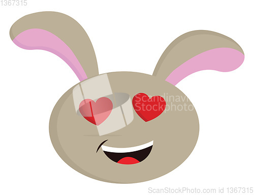 Image of Beige rabbit with red heart shaped eyes smiling vector illustrat