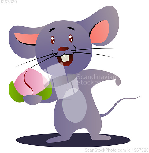 Image of Cartoon chinese mouse holding flower vector illustration on whit