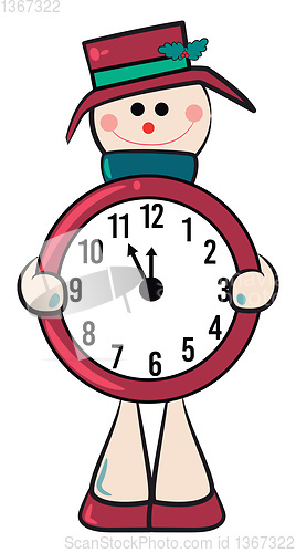 Image of White round clock with cherry decoration vector or color illustr