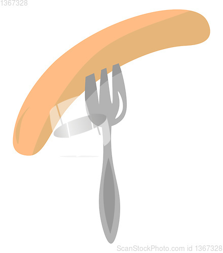 Image of Cartoon grilled sausage on a fork vector or color illustration