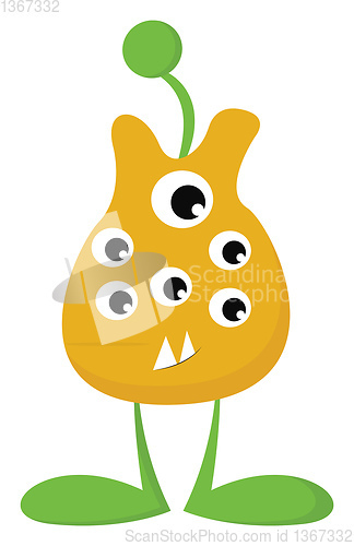 Image of Clipart of yellow-colored monster with both horn and feet in gre