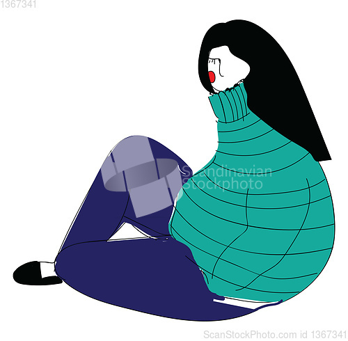 Image of Girl with black hair and big blue sweater vector ilustration on 