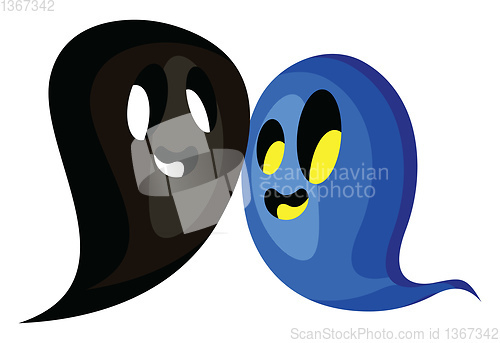 Image of Blue and black Happy cute ghosts vector illustration on white ba