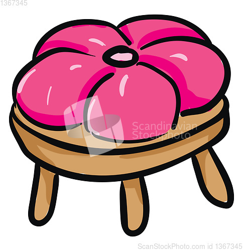 Image of Clipart of a round-shaped brown stool with a pink cushioned seat