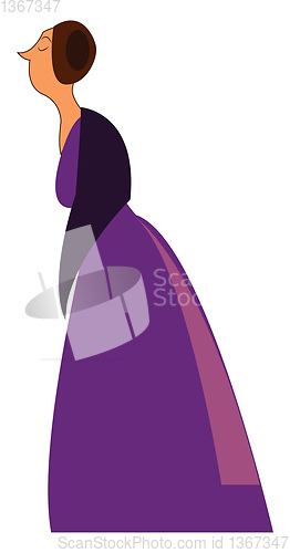 Image of An elegant lady wearing a long purple vintage style gown vector 