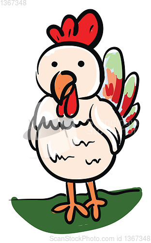 Image of Little chicken with colorful tail feathers looks cute vector or 