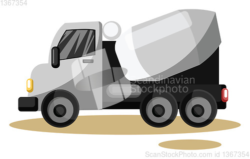 Image of vector illustration of grey cement mixer vehicle on white backgr