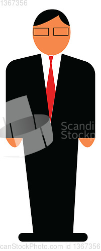 Image of Office worker in black formal suite vector or color illustration