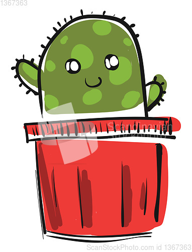 Image of A cactus plant emoji smiling from a red decorative pot vector co