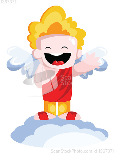 Image of Cute vector illustration of smiling cupid dressed in red standin