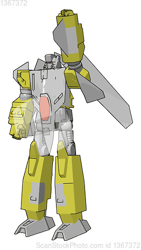 Image of Grey and yellow robot vector illustration on white background