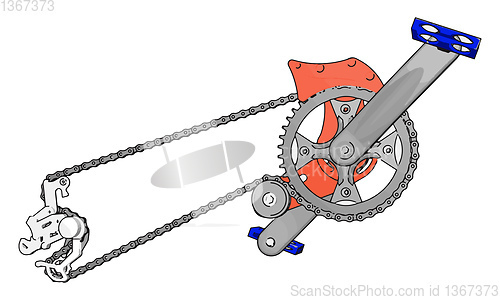 Image of Grey crank set for bike with blue  pedals vector illustration on