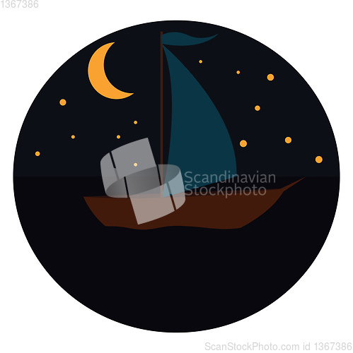 Image of Sailing boat in the night illustration print vector on white bac