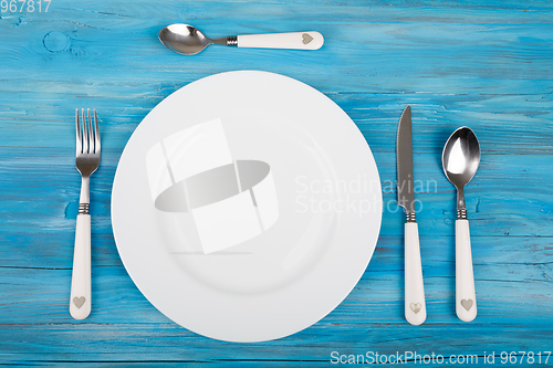 Image of empty plate with knife and fork