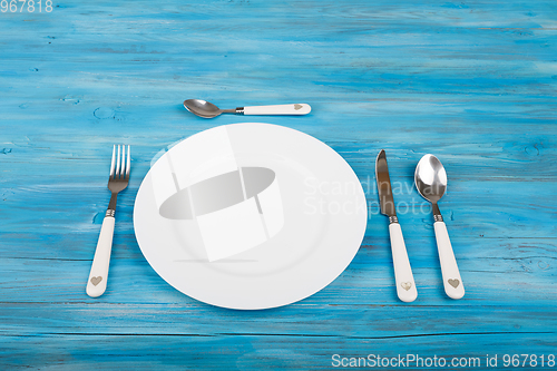 Image of empty plate with knife and fork
