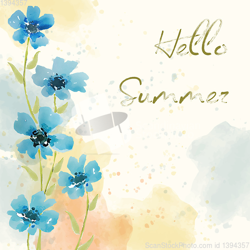 Image of Hello summer. Watercolor banner with flowers