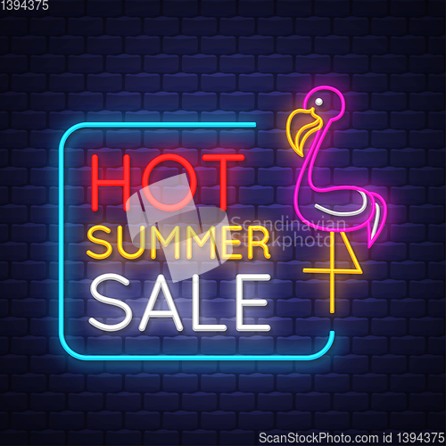 Image of Summer sale banner. Neon sign lettering.