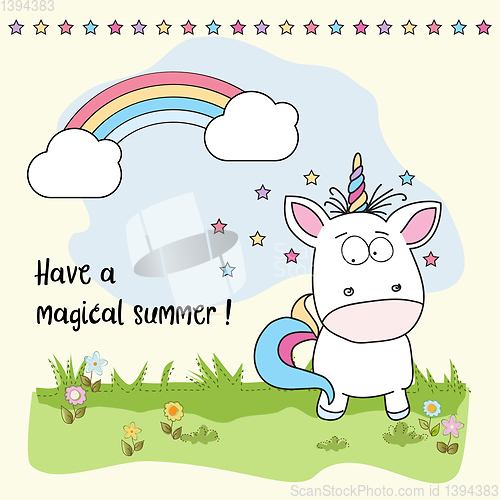 Image of Have a magical summer. Cool poster with unicorn