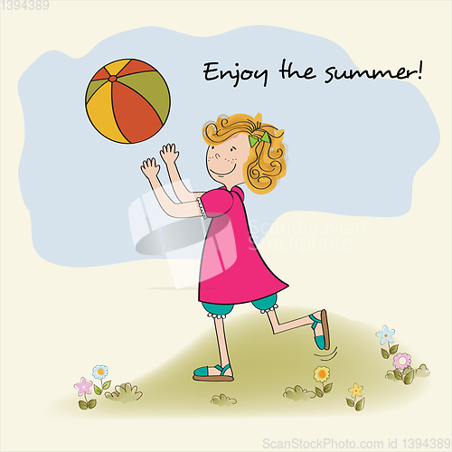 Image of Cute girl play the ball , Summer holiday poster