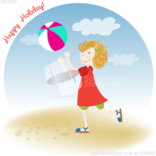 Image of Cute girl play the ball , Summer holiday poster