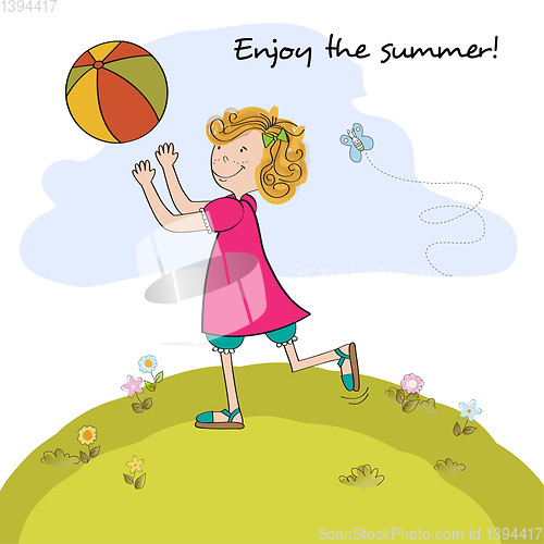 Image of Cute girl play the ball , Summer holiday poster