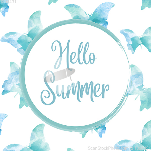 Image of Hello summer. Watercolor banner with butterflies