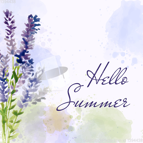 Image of Hello summer. Watercolor banner with flowers