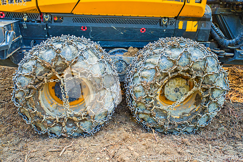 Image of Skidder wheels in forest