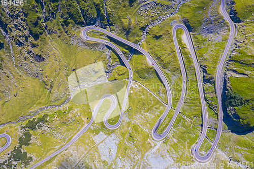 Image of Above view of green mountain road