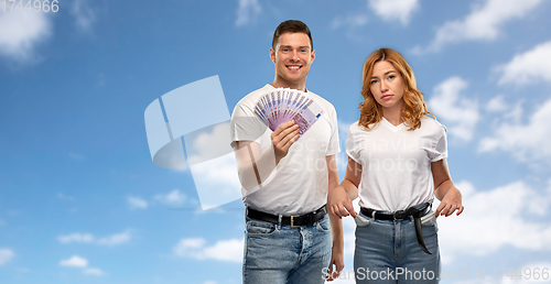 Image of couple with euro money and empty pockets