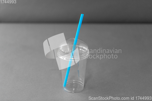 Image of white disposable plastic cup with spoon
