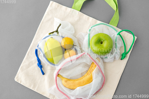 Image of reusable shopping bags for food with fruits