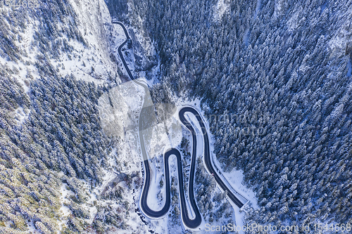 Image of Winter mountain road from above